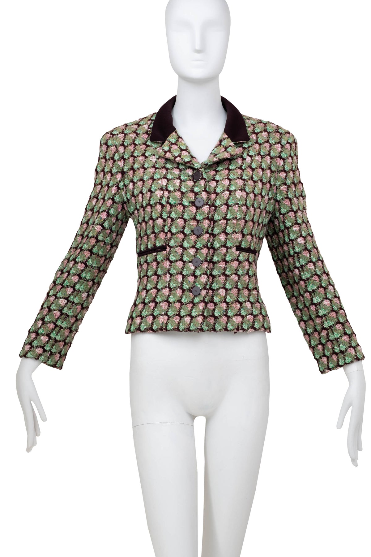 Chanel Green Brown and Pink Tweed Jacket Size 44