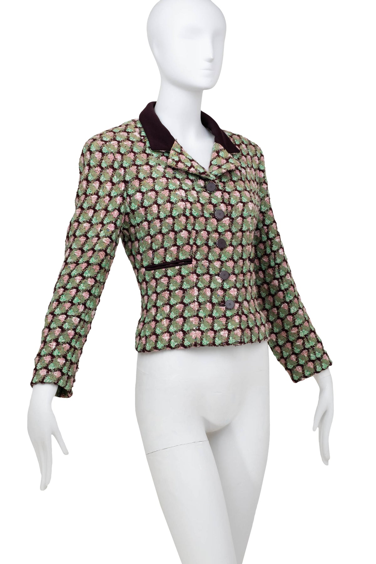 Chanel Green Brown and Pink Tweed Jacket Size 44