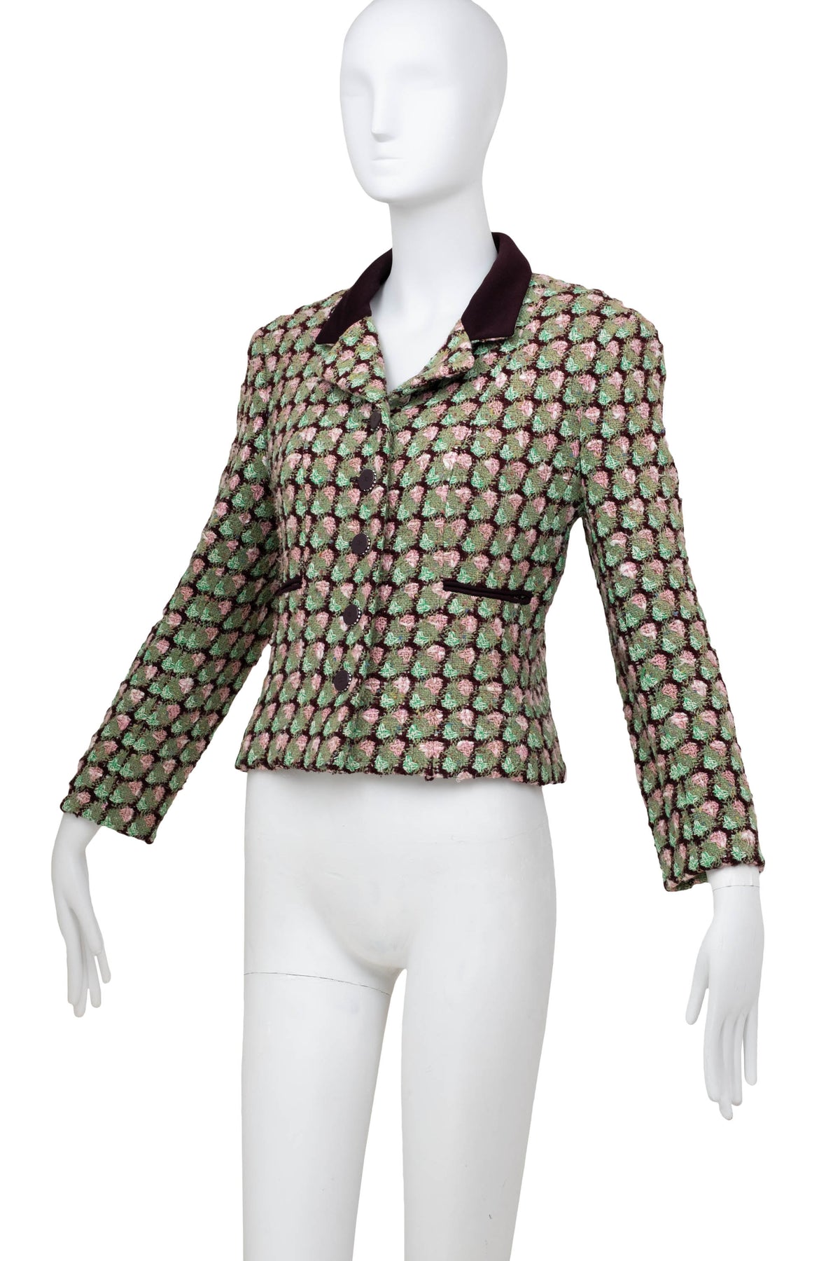 Chanel Green Brown and Pink Tweed Jacket Size 44