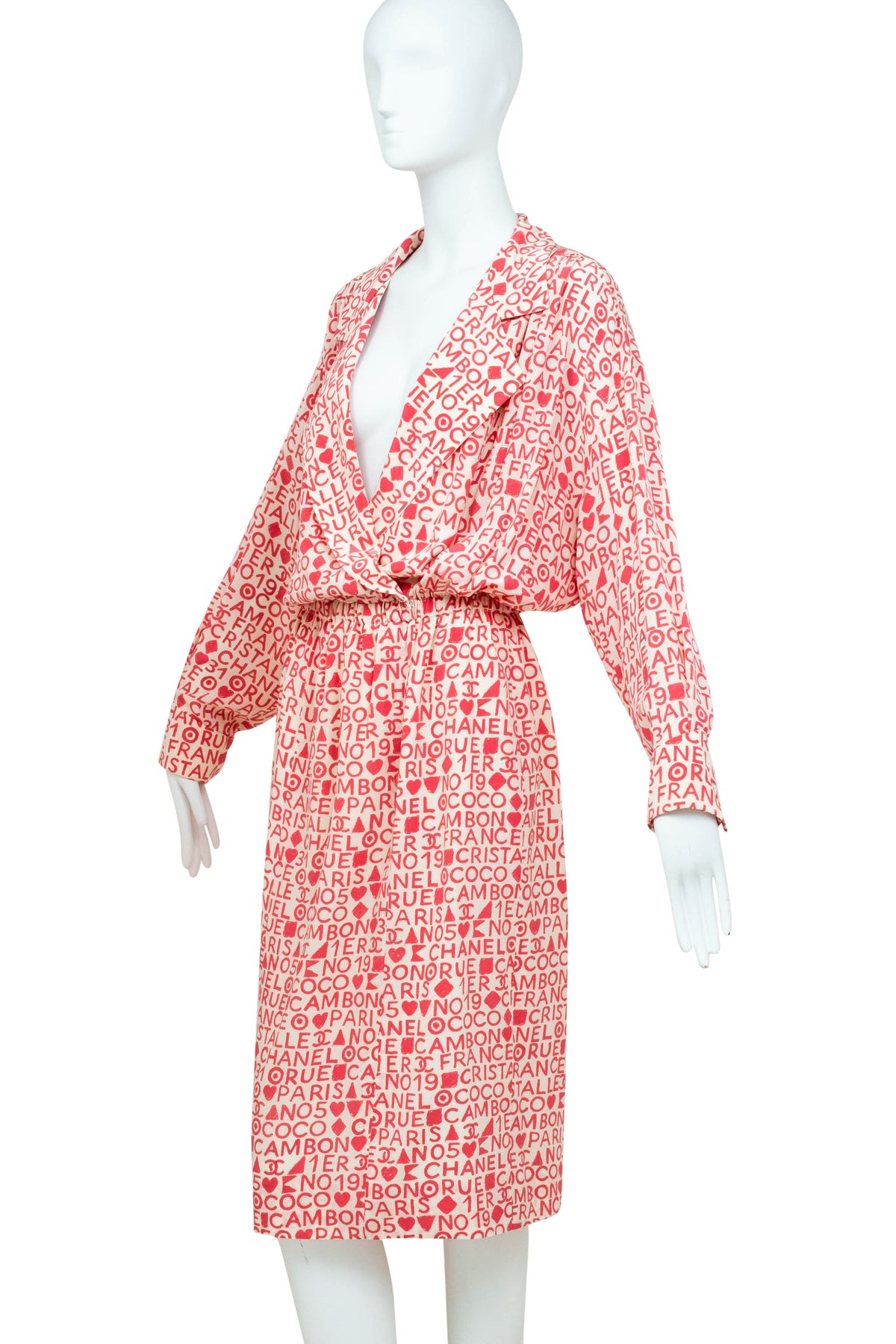 Chanel Pink and White Coco Print Dress 1980's Size M/L
