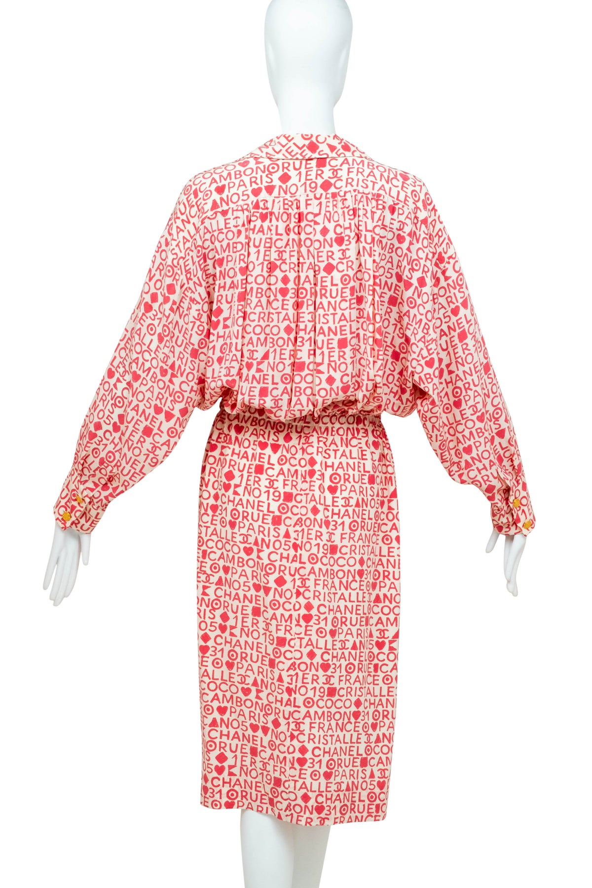 Chanel Pink and White Coco Print Dress 1980's Size M/L