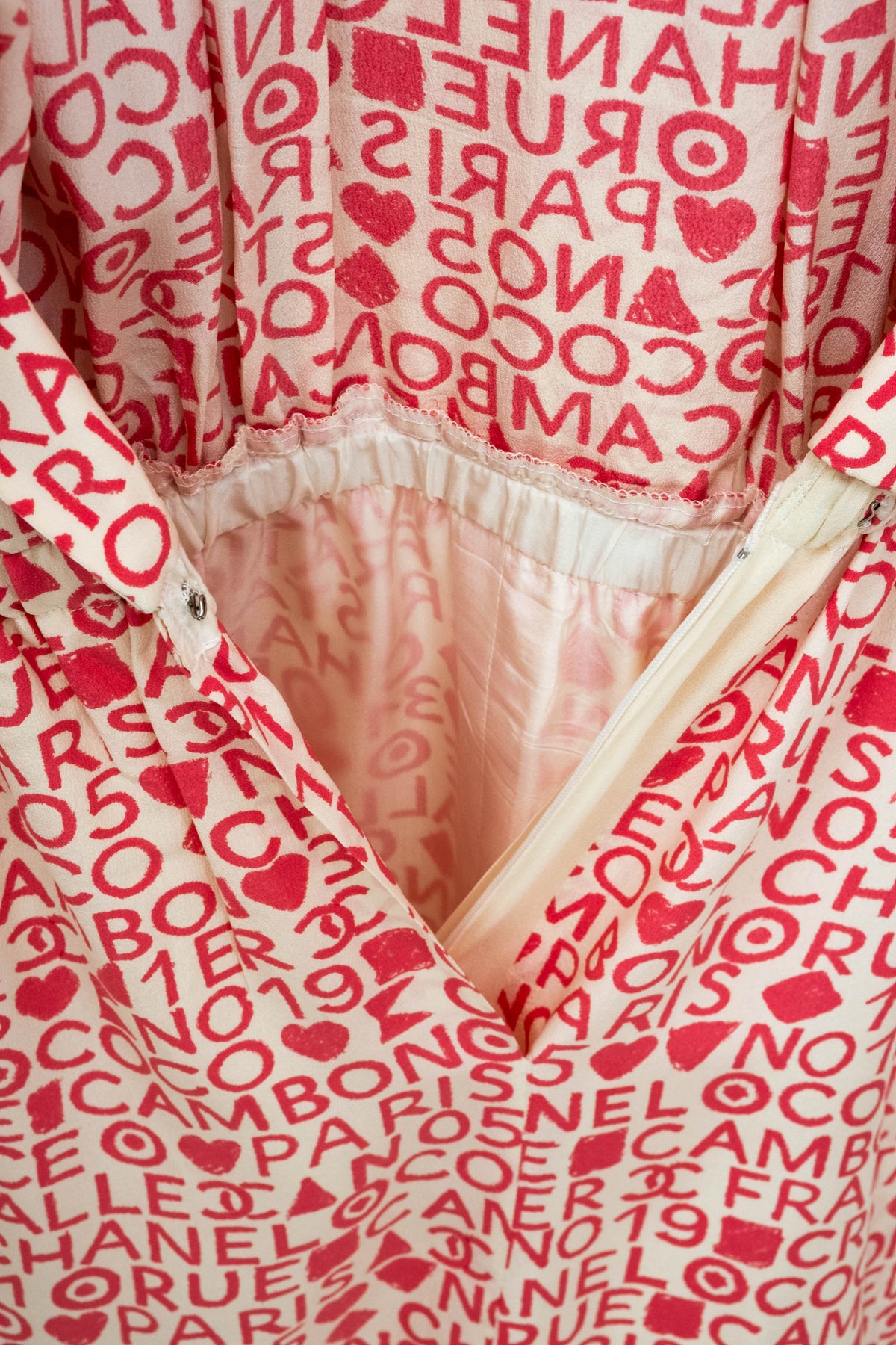 Chanel Pink and White Coco Print Dress 1980's Size M/L