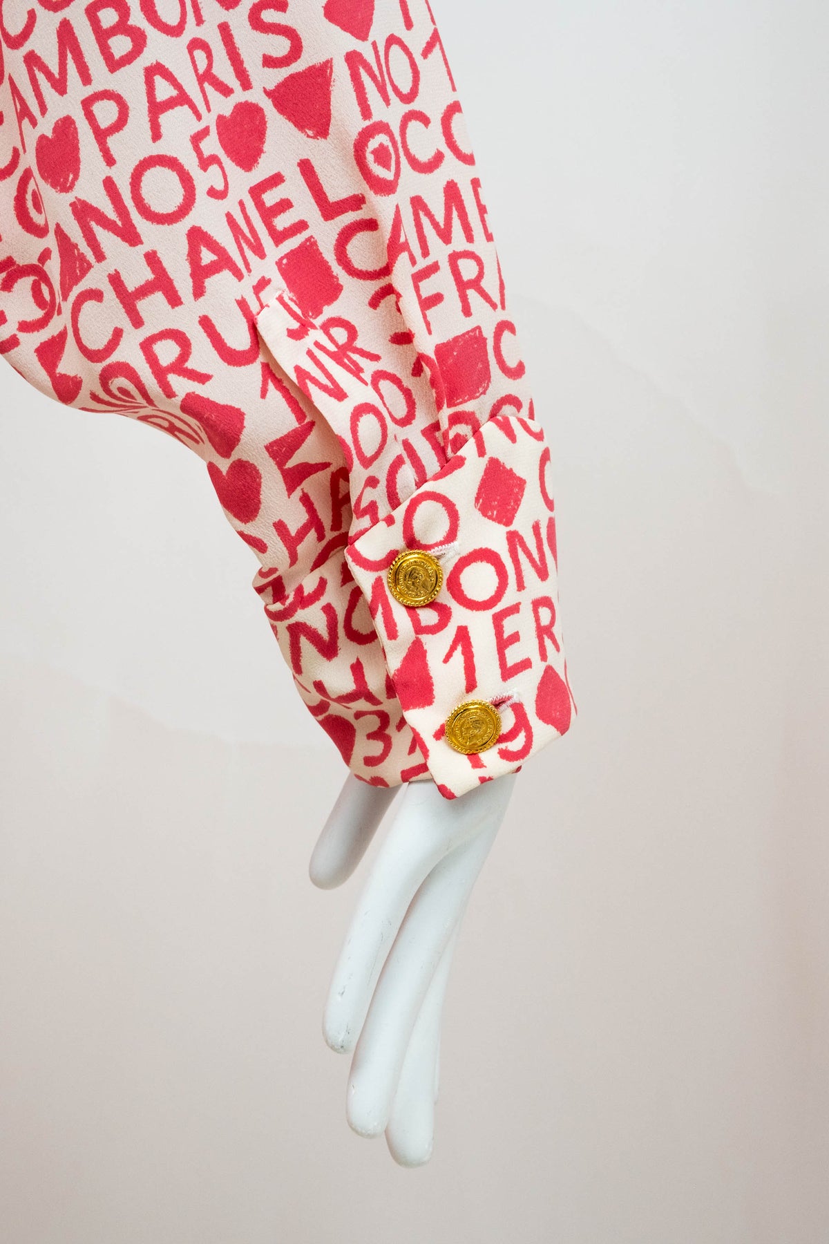 Chanel Pink and White Coco Print Dress 1980's Size M/L