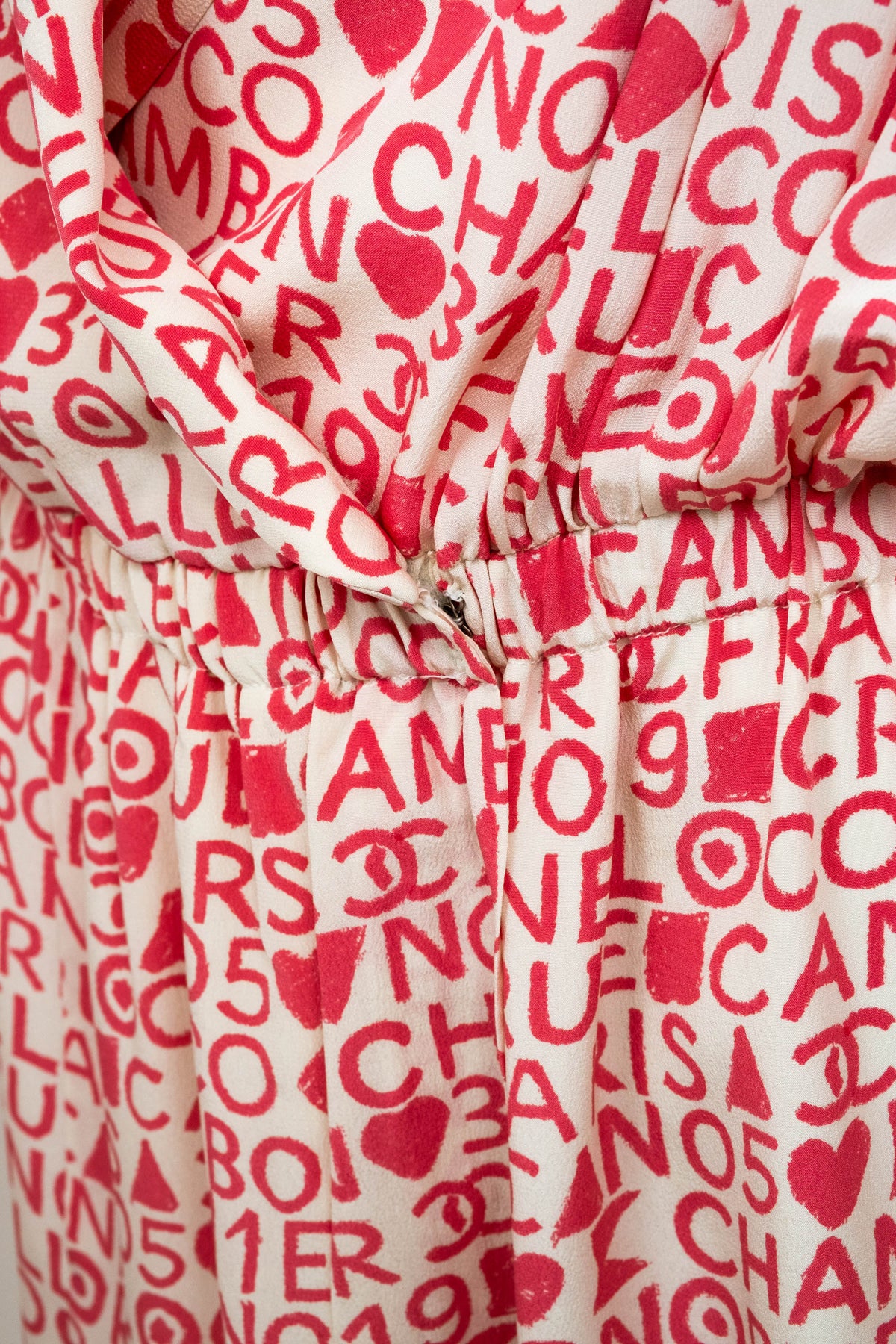 Chanel Pink and White Coco Print Dress 1980's Size M/L