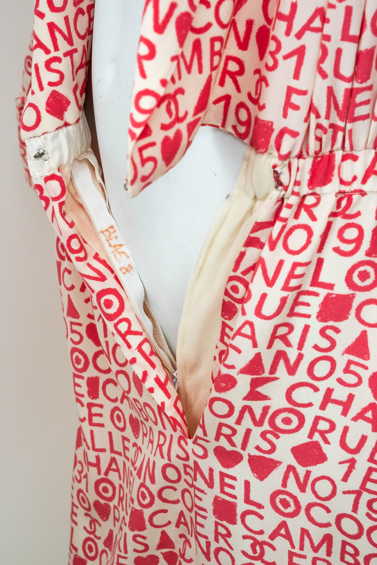 Chanel Pink and White Coco Print Dress 1980's Size M/L