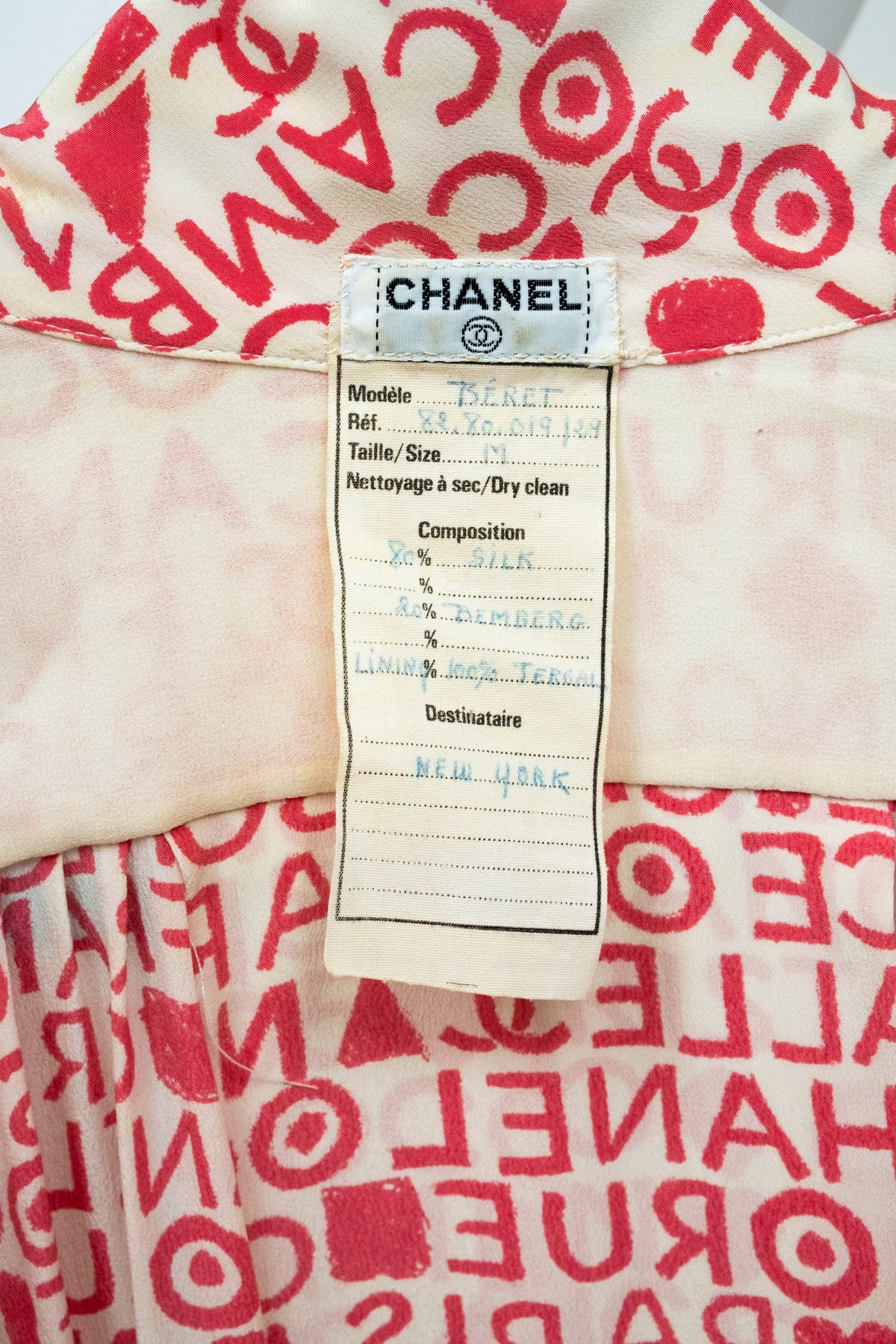 Chanel Pink and White Coco Print Dress 1980's Size M/L