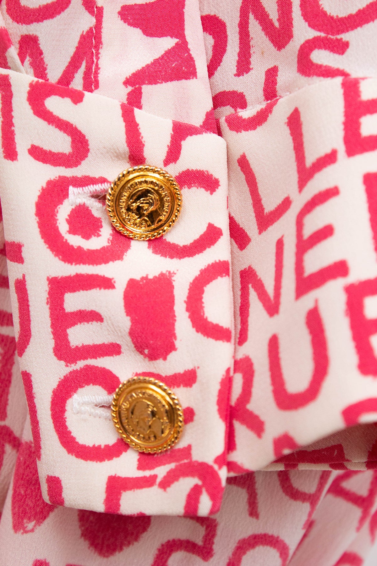 Chanel Pink and White Coco Print Dress 1980's Size M/L
