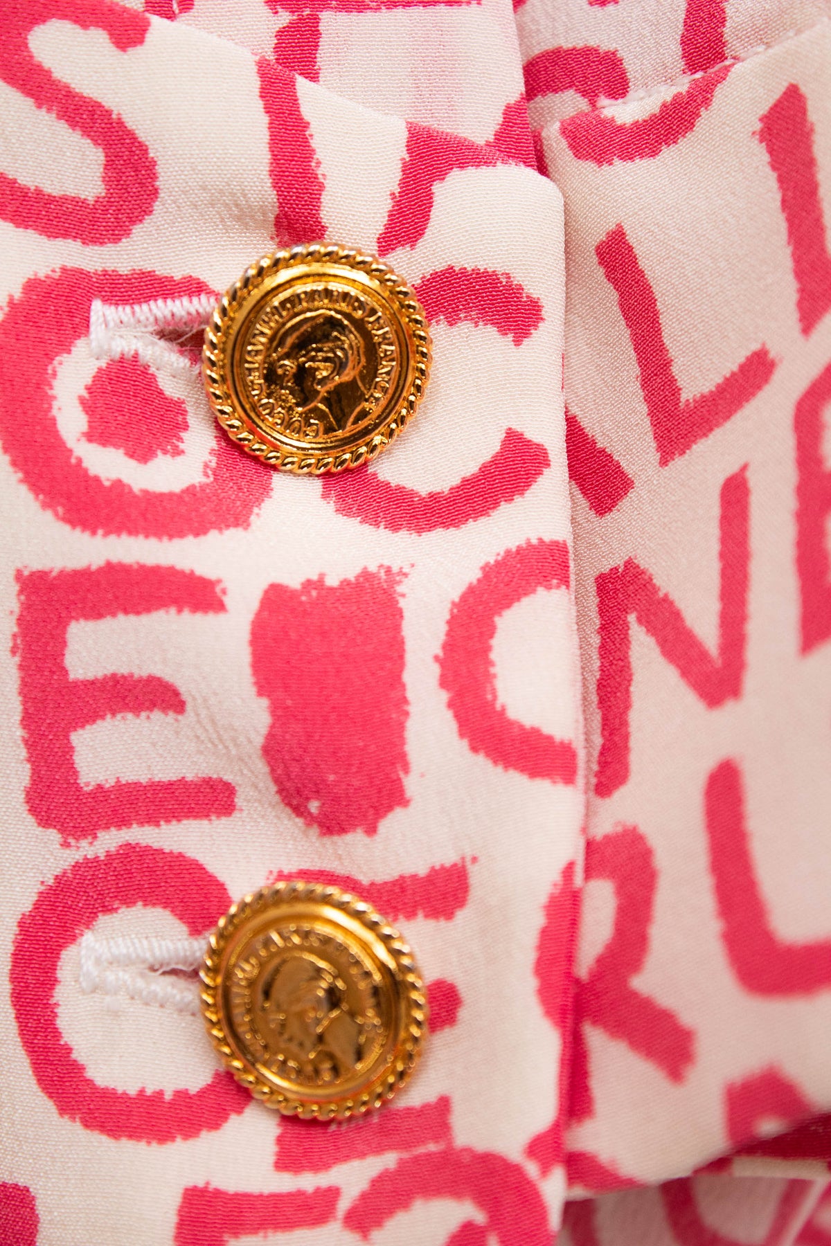 Chanel Pink and White Coco Print Dress 1980's Size M/L