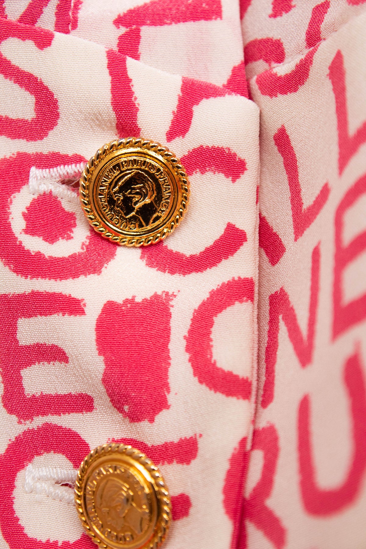 Chanel Pink and White Coco Print Dress 1980's Size M/L