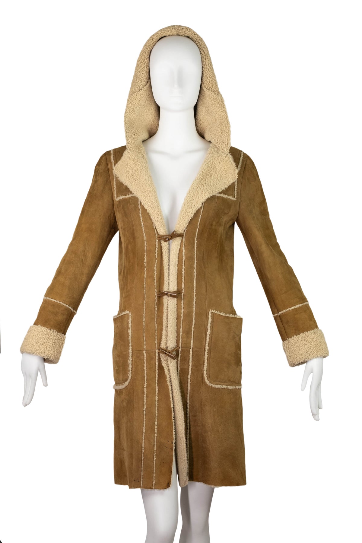 Chanel Caramel Suede Shearling Hooded Coat Size 36/4 2006A