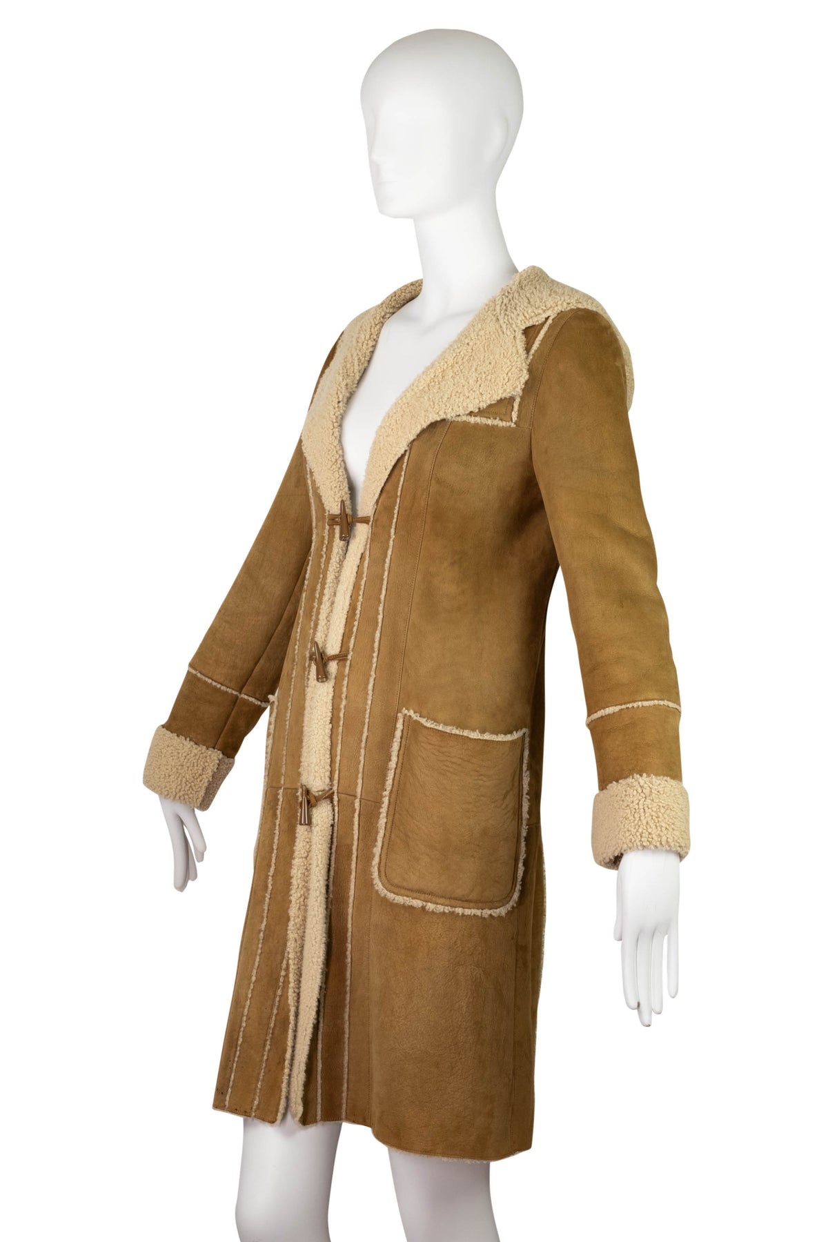 Chanel Caramel Suede Shearling Hooded Coat Size 36/4 2006A
