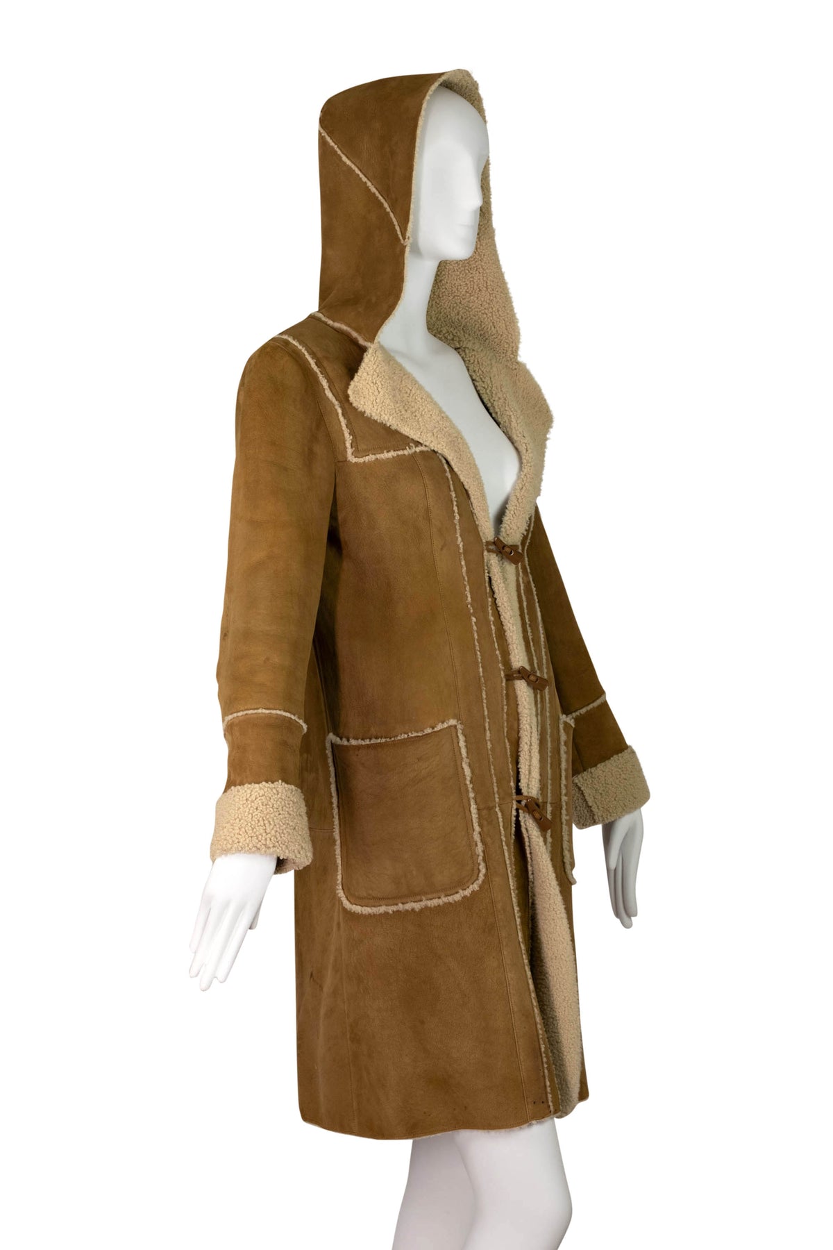 Chanel Caramel Suede Shearling Hooded Coat Size 36/4 2006A