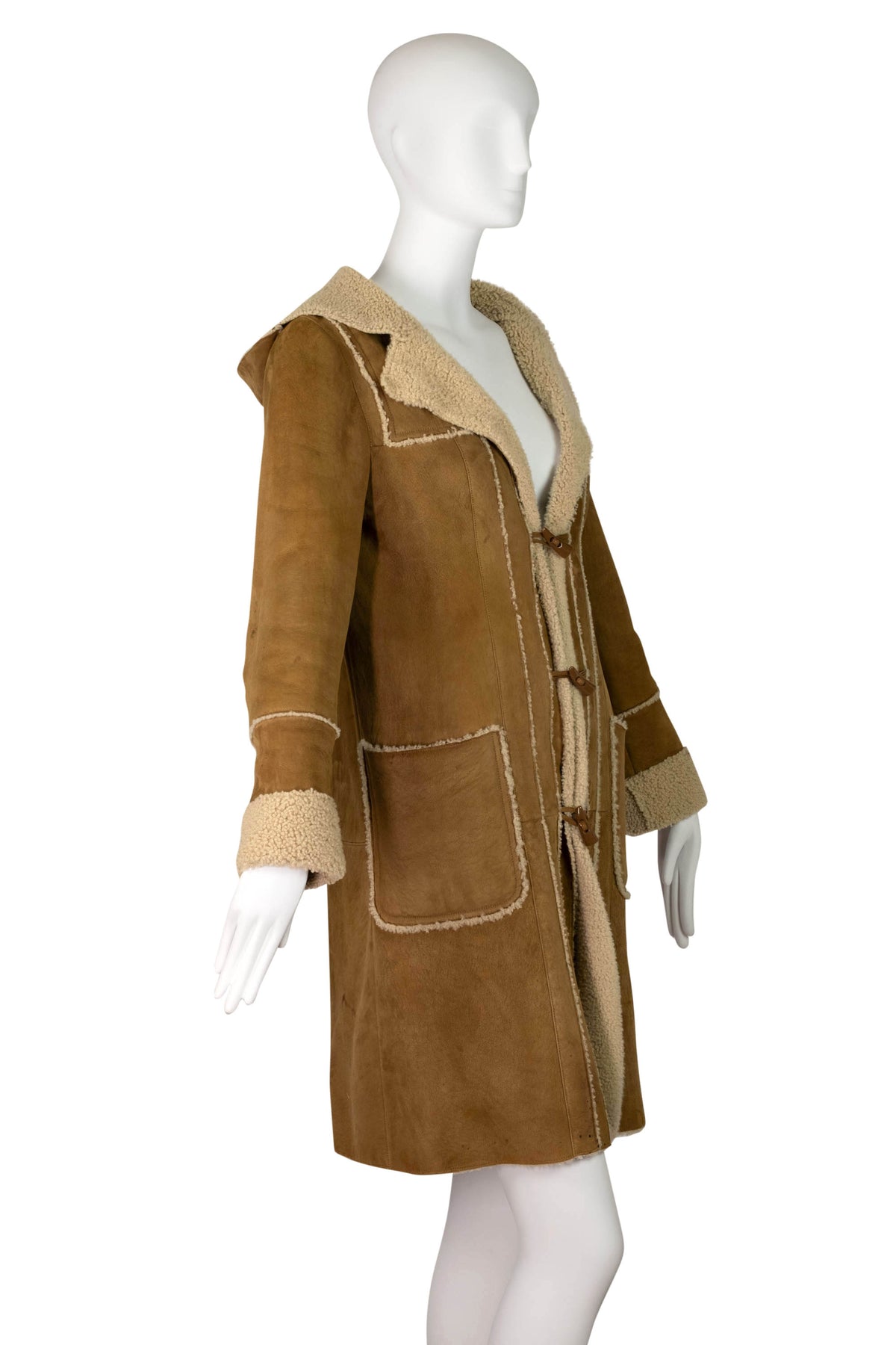 Chanel Caramel Suede Shearling Hooded Coat Size 36/4 2006A