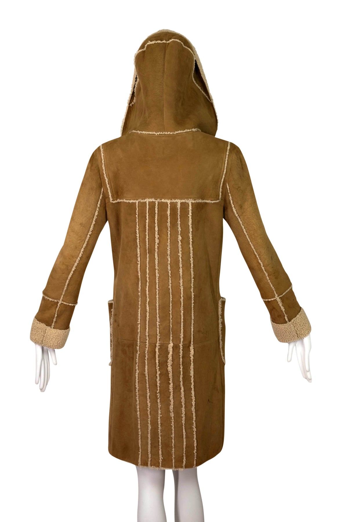 Chanel Caramel Suede Shearling Hooded Coat Size 36/4 2006A