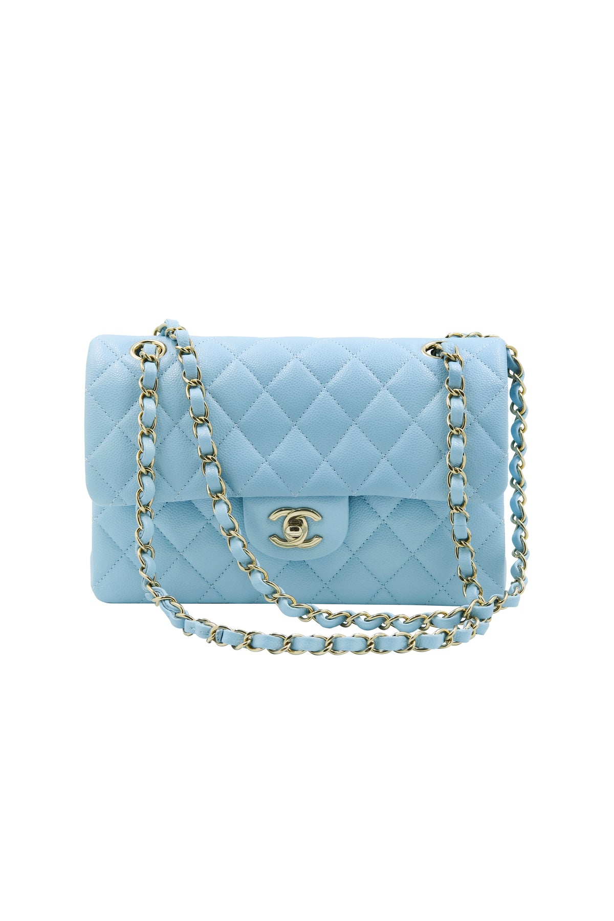 Chanel Sky Blue Double Flap Caviar Leather Purse