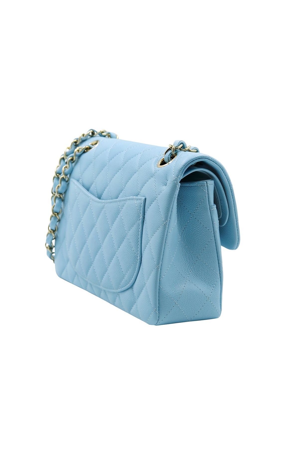 Chanel Sky Blue Double Flap Caviar Leather Purse