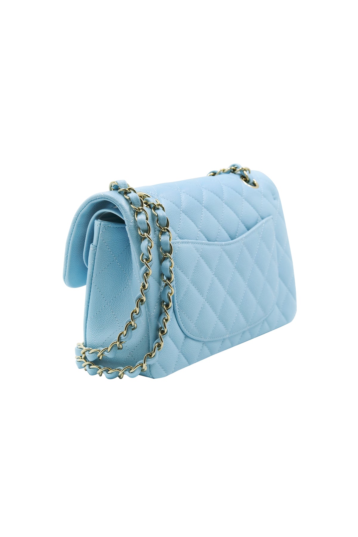 Chanel Sky Blue Double Flap Caviar Leather Purse