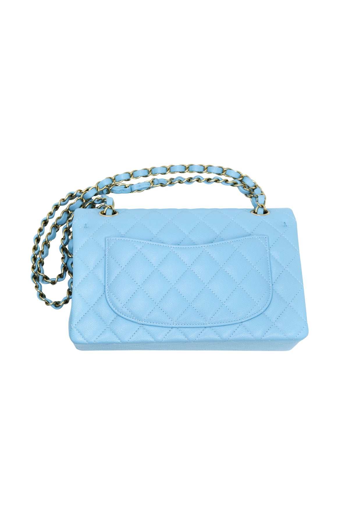 Chanel Sky Blue Double Flap Caviar Leather Purse