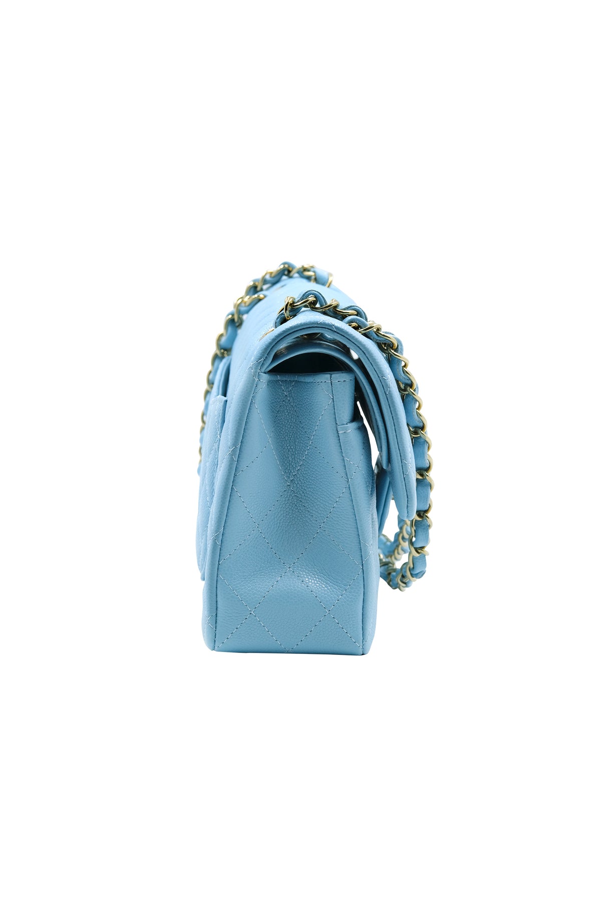 Chanel Sky Blue Double Flap Caviar Leather Purse