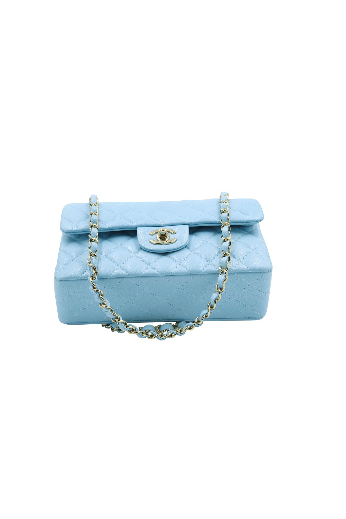 Chanel Sky Blue Double Flap Caviar Leather Purse