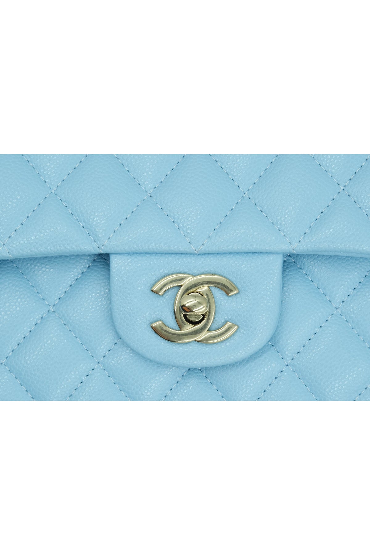 Chanel Sky Blue Double Flap Caviar Leather Purse