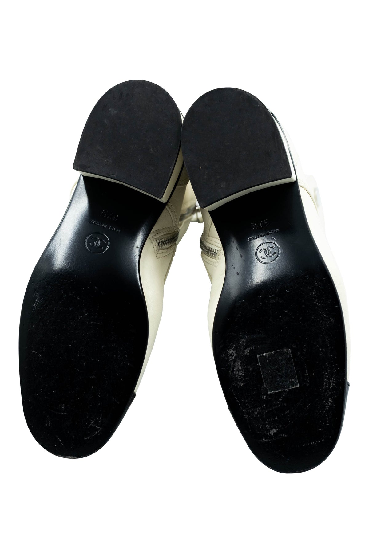 Chanel Bone White Black Patent Cap Toe Size 37.5 2019B