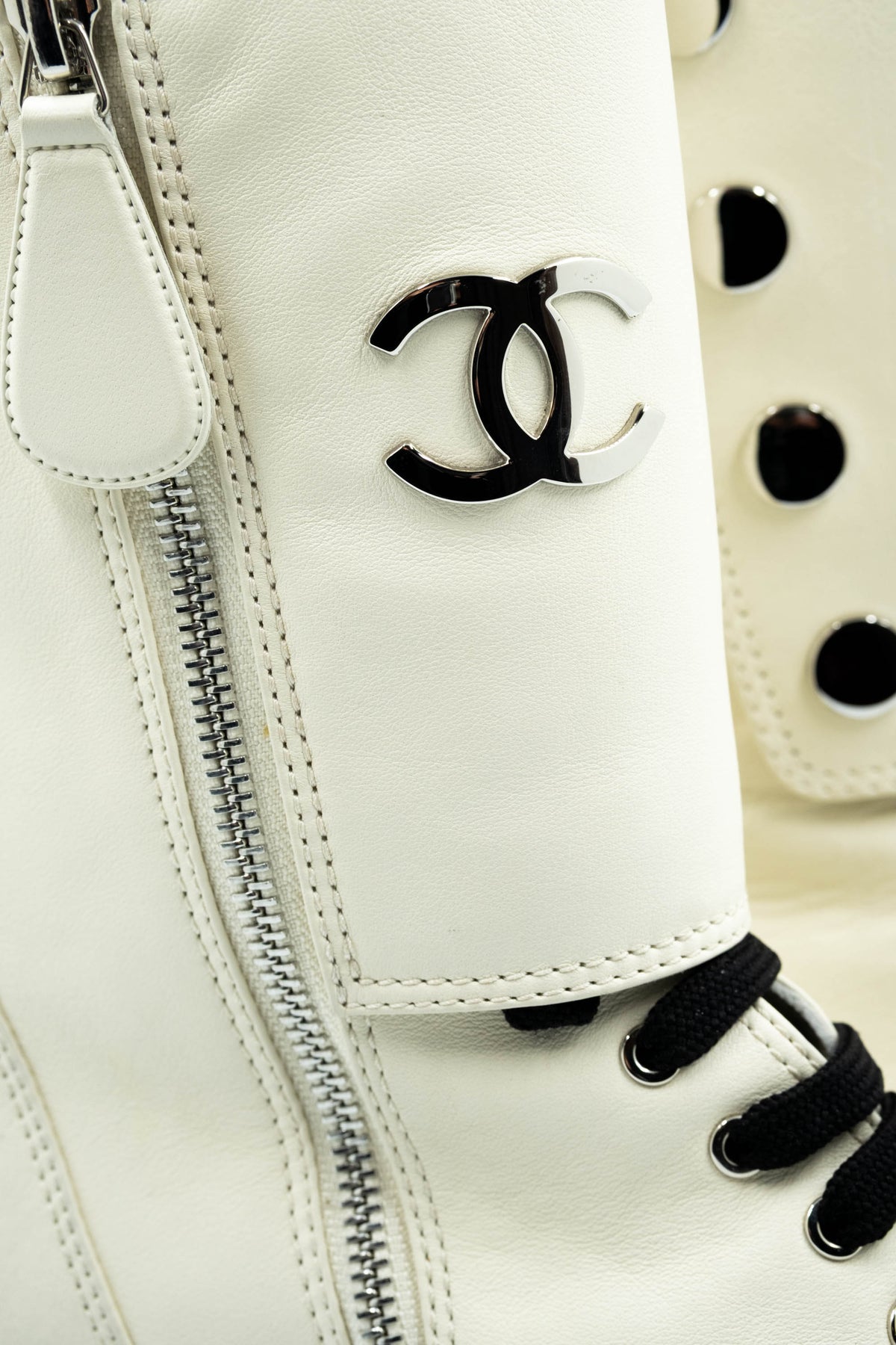 Chanel Bone White Black Patent Cap Toe Size 37.5 2019B