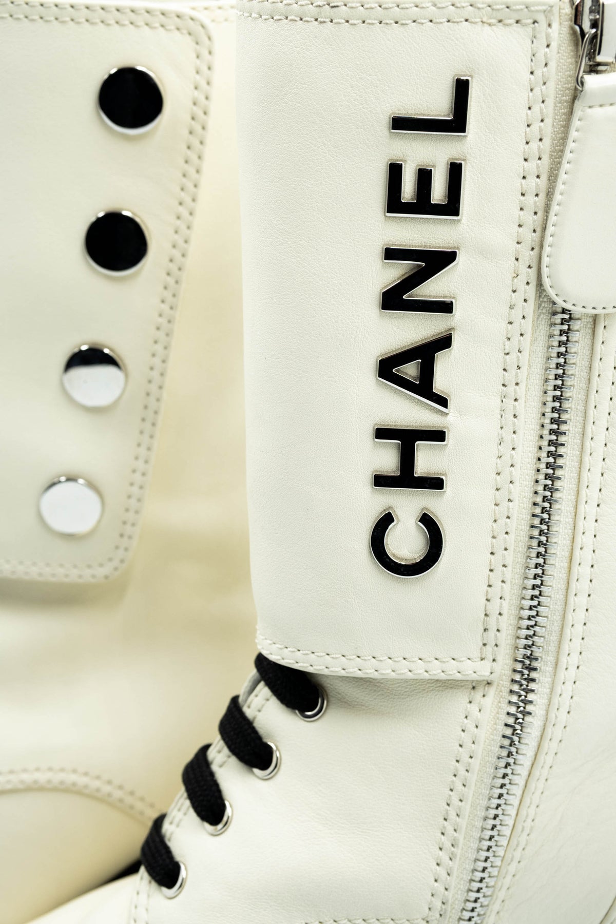 Chanel Bone White Black Patent Cap Toe Size 37.5 2019B