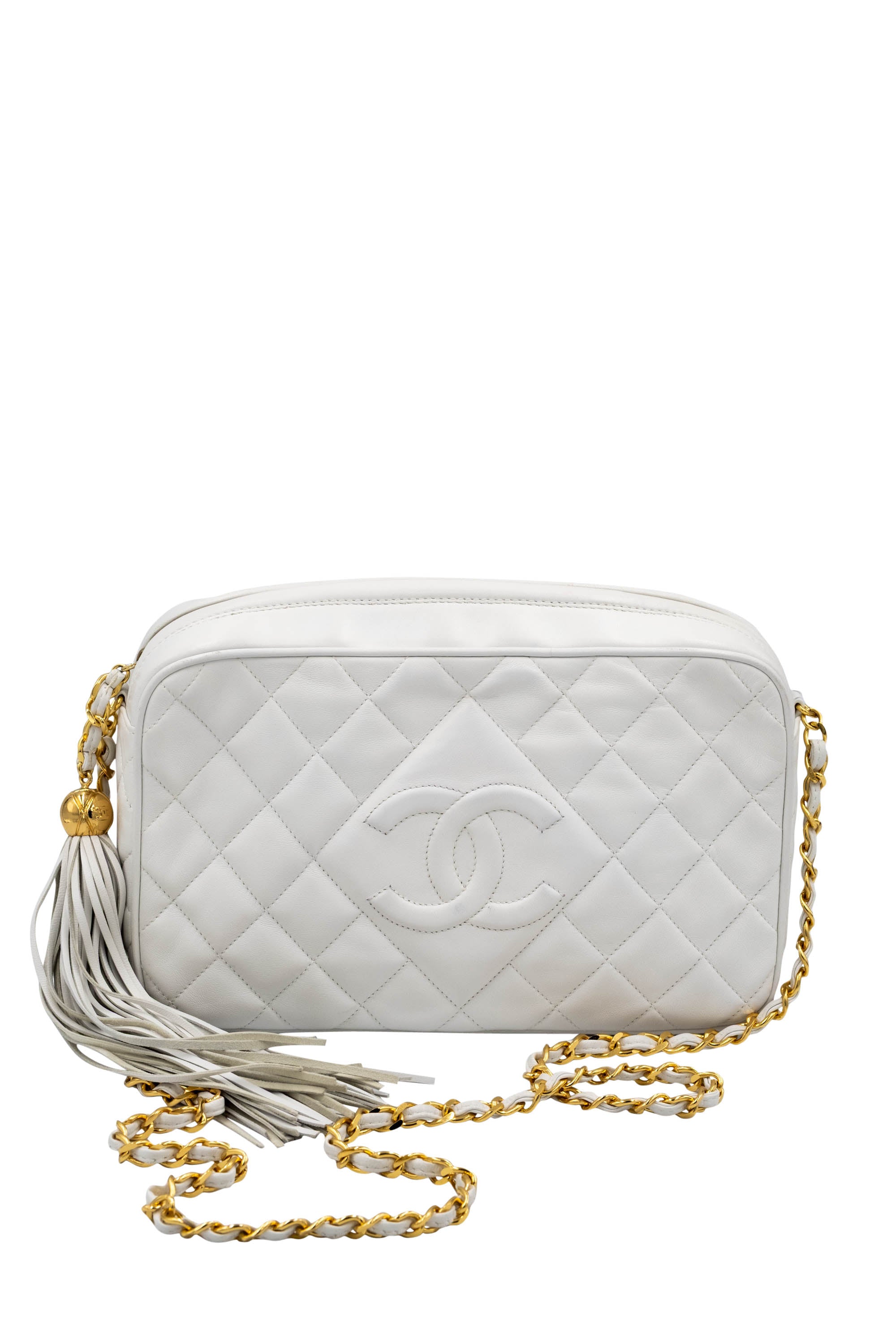 CHANEL ホワイトキャンバスバッグ Chanel White Napa Camera bag With Tassel 1994-6 - Foxy Couture Carmel