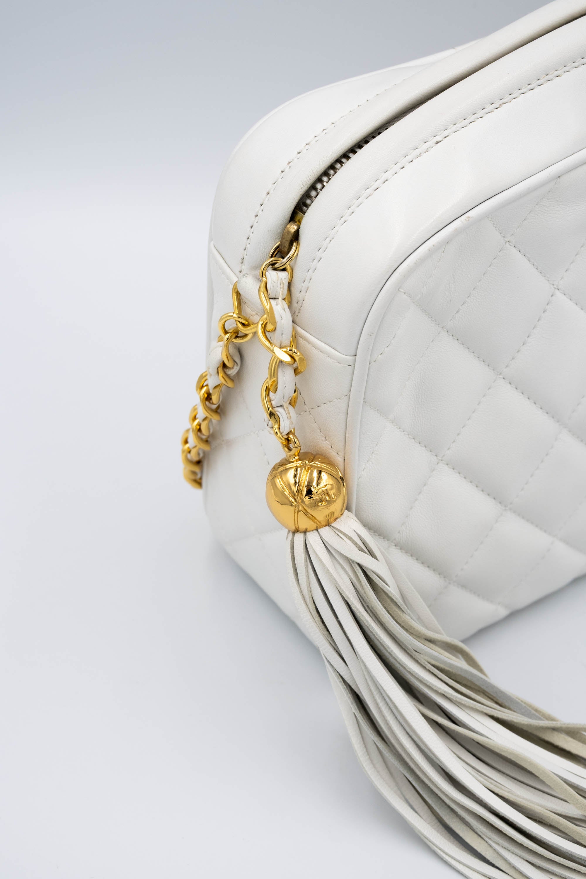 Chanel White Napa Camera bag With Tassel 1994-6 - Foxy Couture Carmel