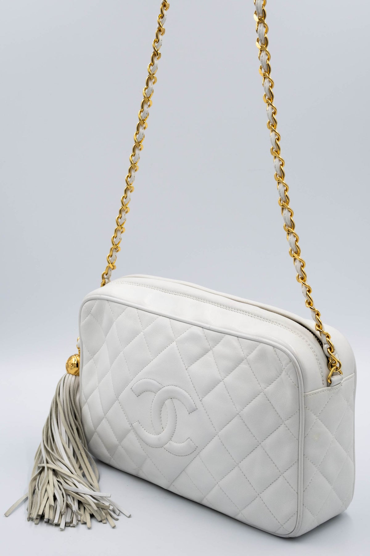 Chanel White Napa Camera bag With Tassel 1994-6
