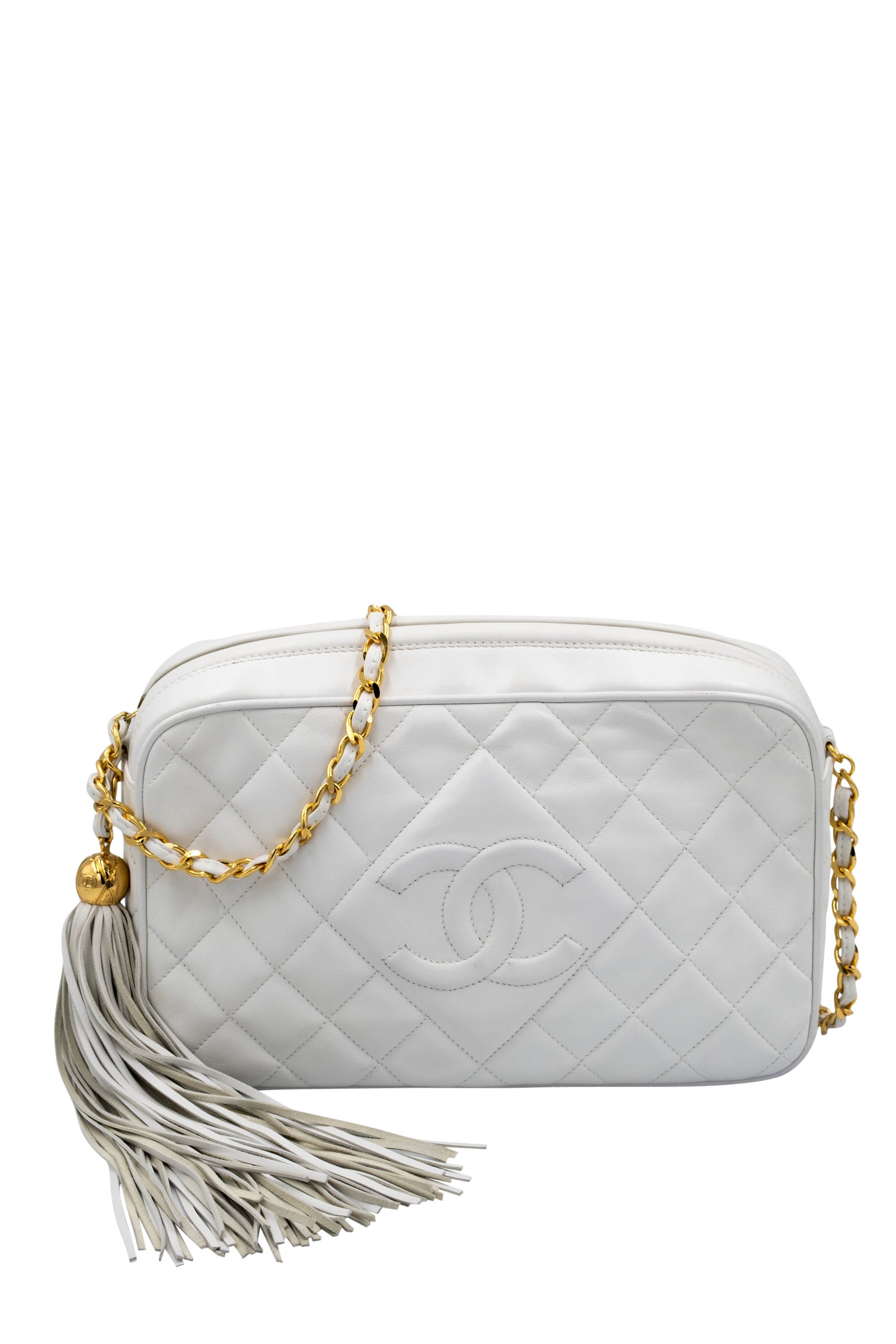 Chanel White Napa Camera bag With Tassel 1994-6 - Foxy Couture Carmel