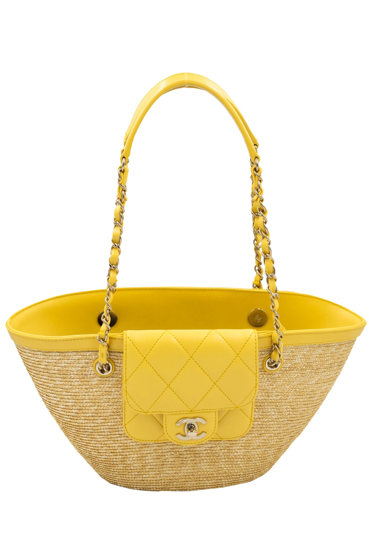 Chanel Butter Yellow Woven Straw Tote With Quilted Leather Trim Cruise 2025