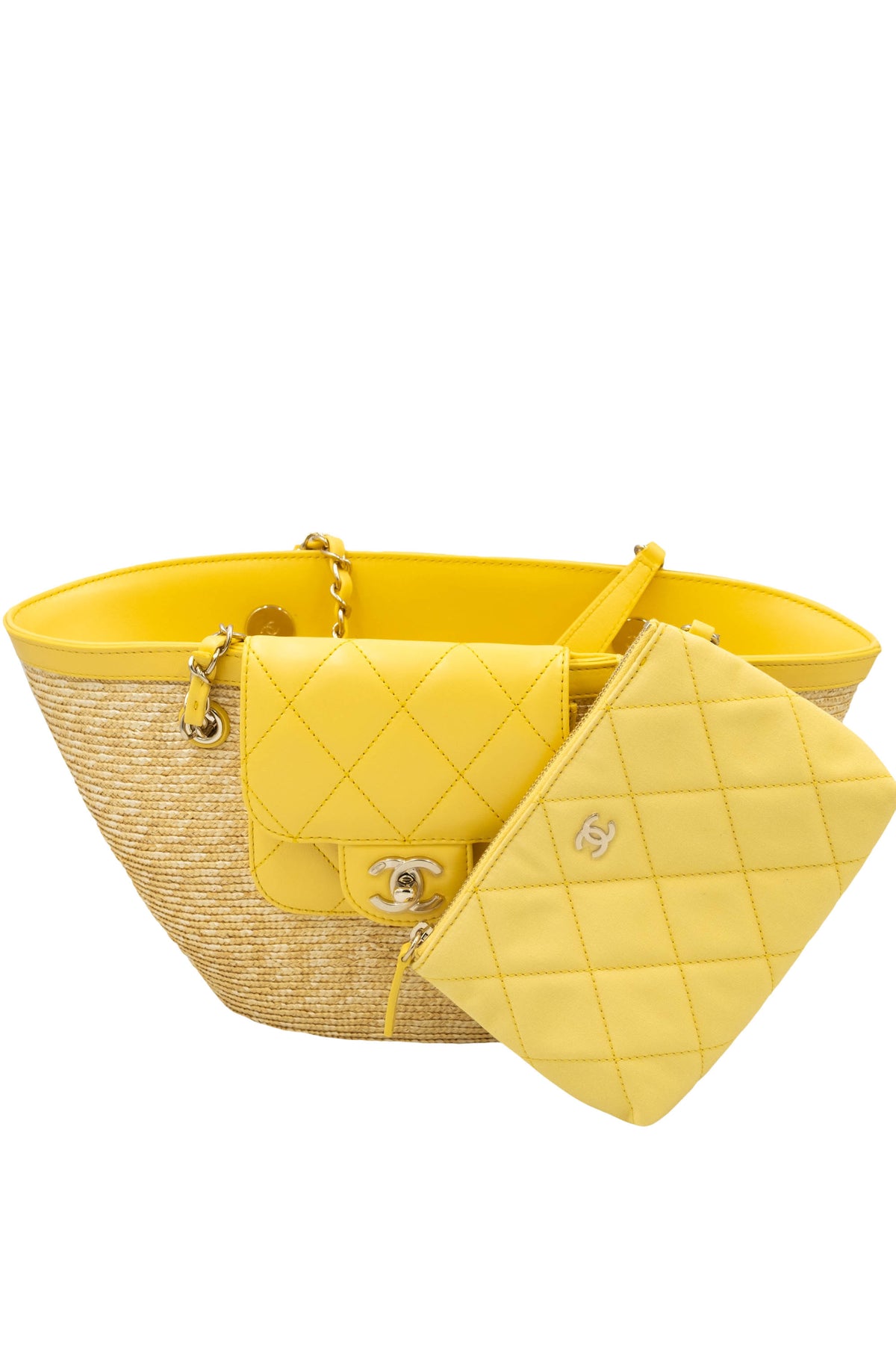 Chanel Butter Yellow Woven Straw Tote With Quilted Leather Trim Cruise 2025