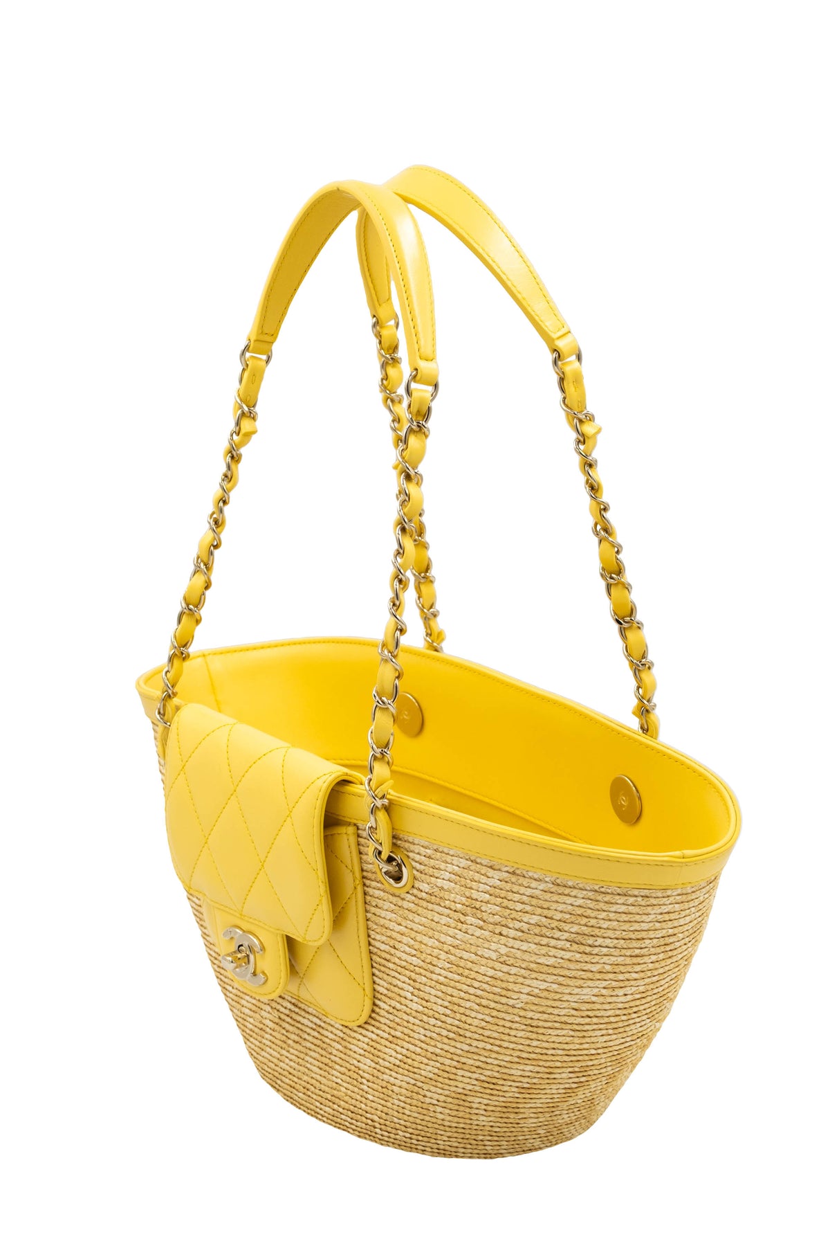 Chanel Butter Yellow Woven Straw Tote With Quilted Leather Trim Cruise 2025
