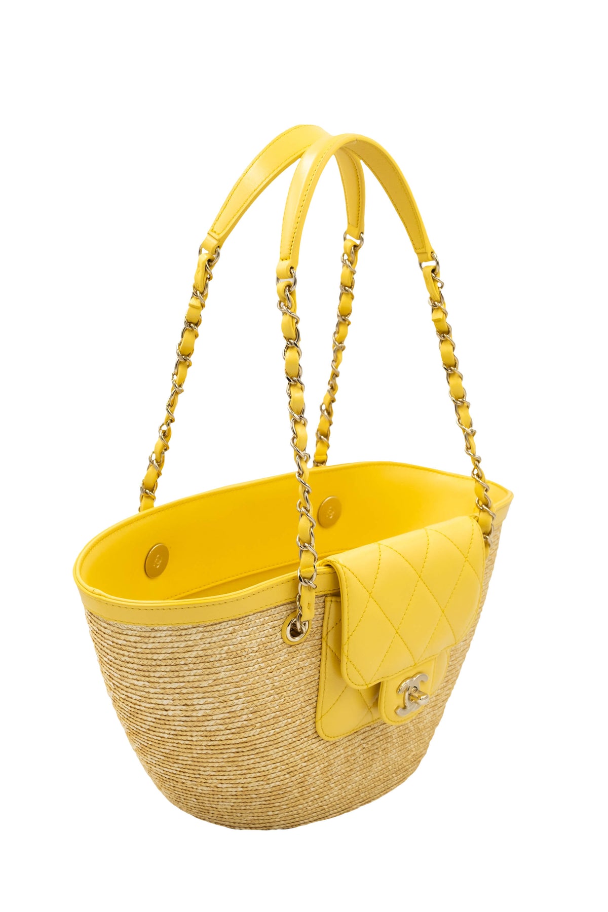Chanel Butter Yellow Woven Straw Tote With Quilted Leather Trim Cruise 2025