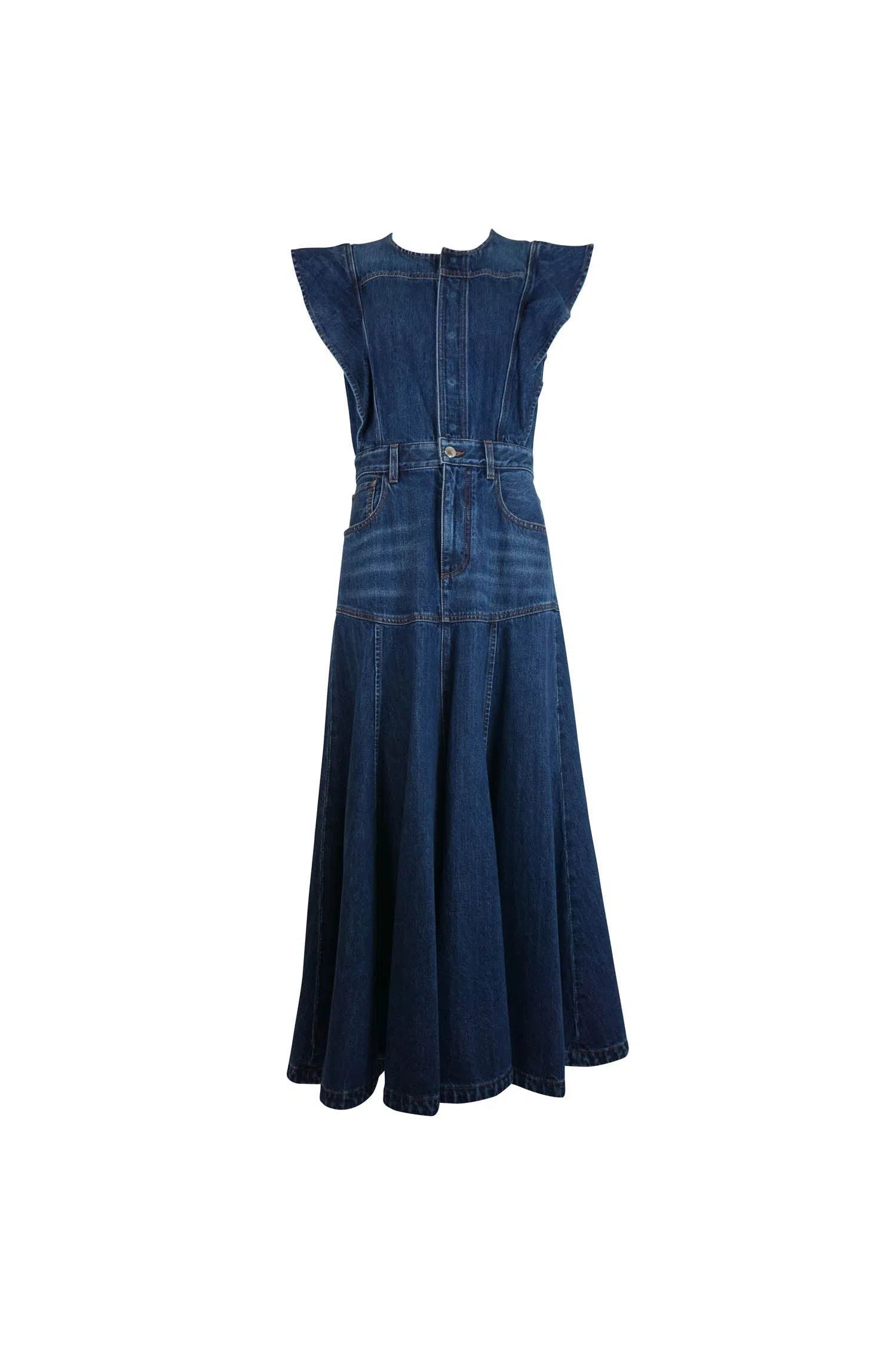 Chloe by Gabriella Hearst Blue Jean Midi Dress Spring 2022 - Foxy Couture Carmel