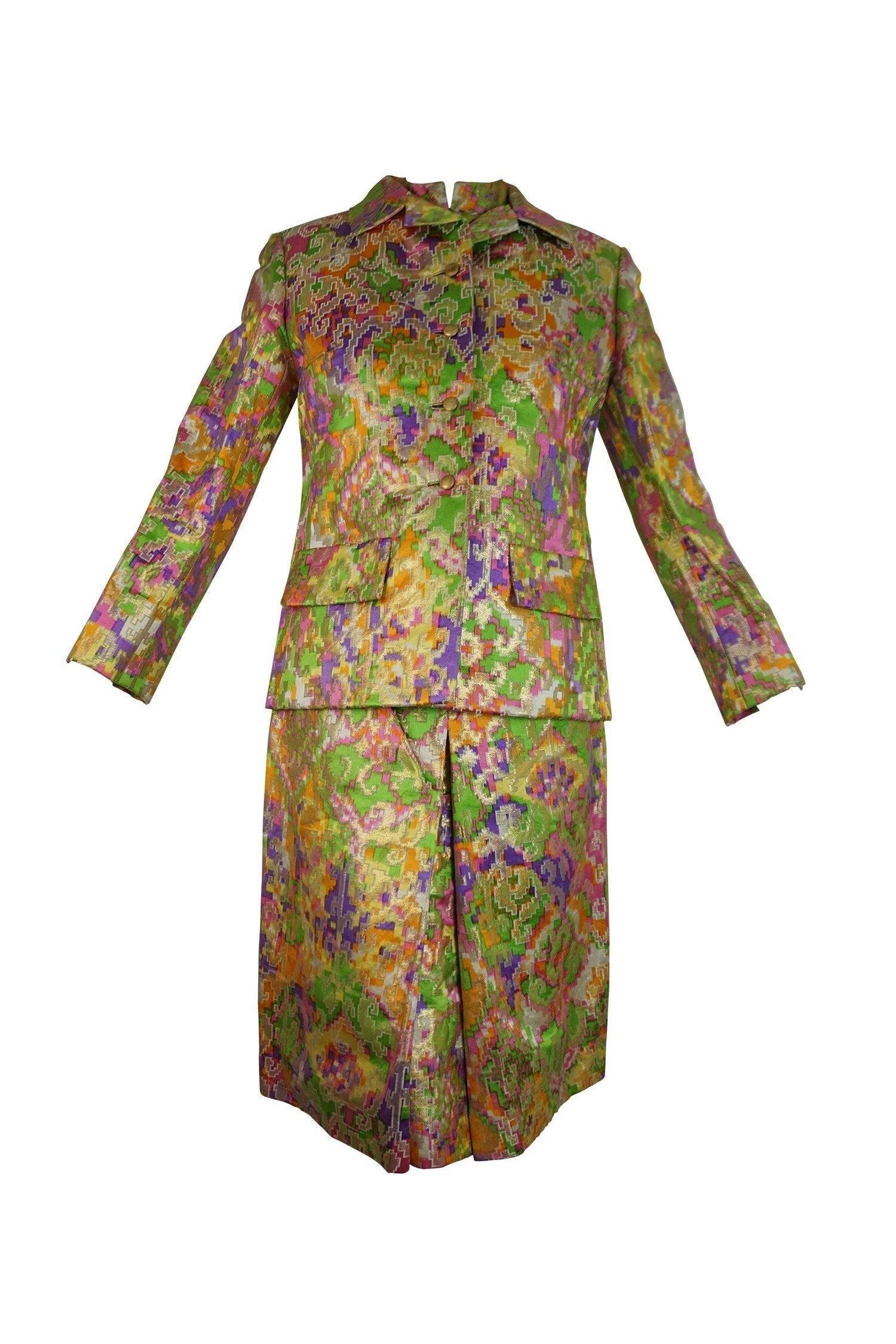 Christian Dior NY Brocade Skirt Jacket Vest 1960's - Foxy Couture Carmel