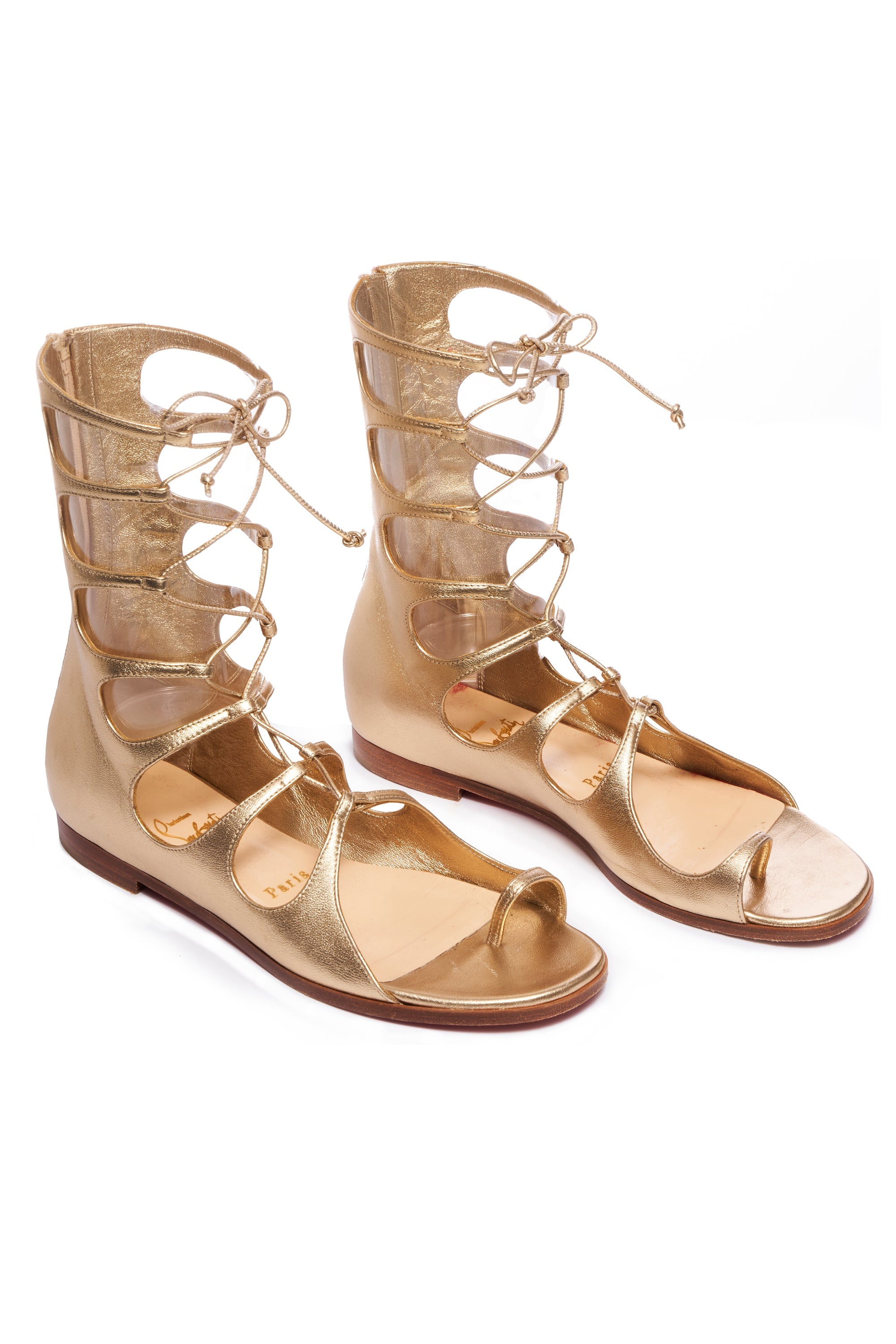 Christian Louboutin Gold Gladiator Sandals size 37 - Foxy Couture Carmel