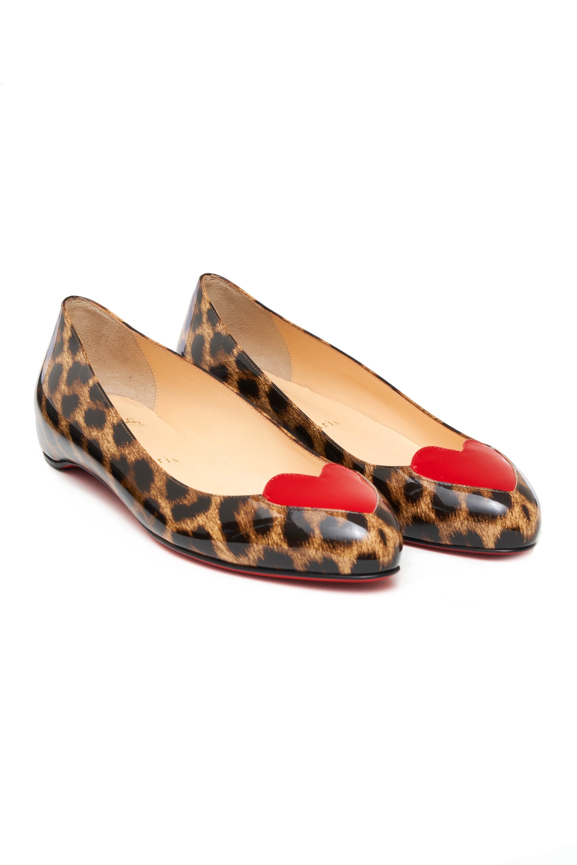 Christian Louboutin Leopard Point Toe Flats w/ Heart Shoes Size 36 - Foxy Couture Carmel