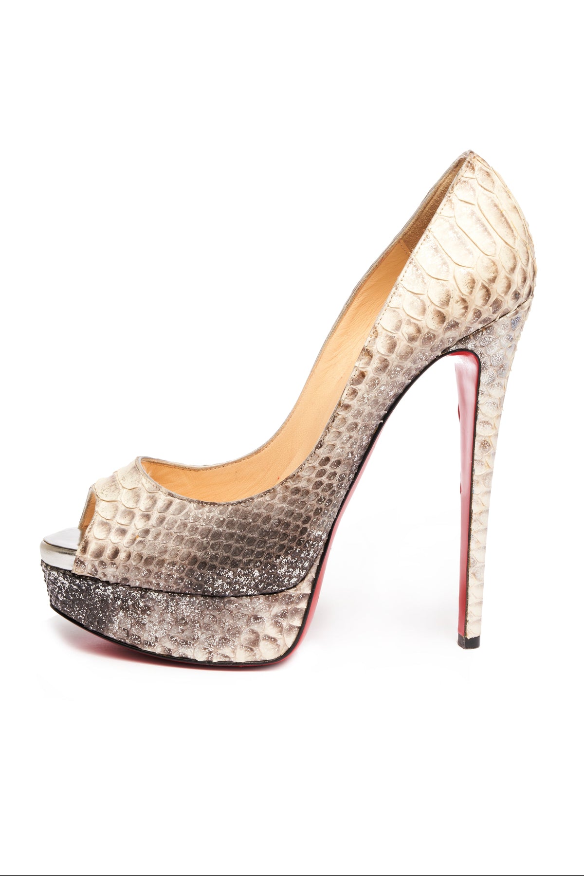 Christian Louboutin Snake Skin Red Bottom Peep Toe