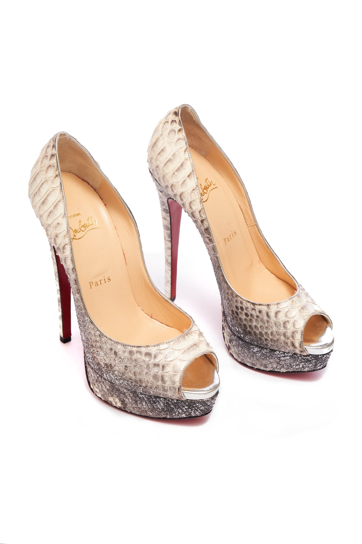 Christian Louboutin Snake Skin Red Bottom Peep Toe