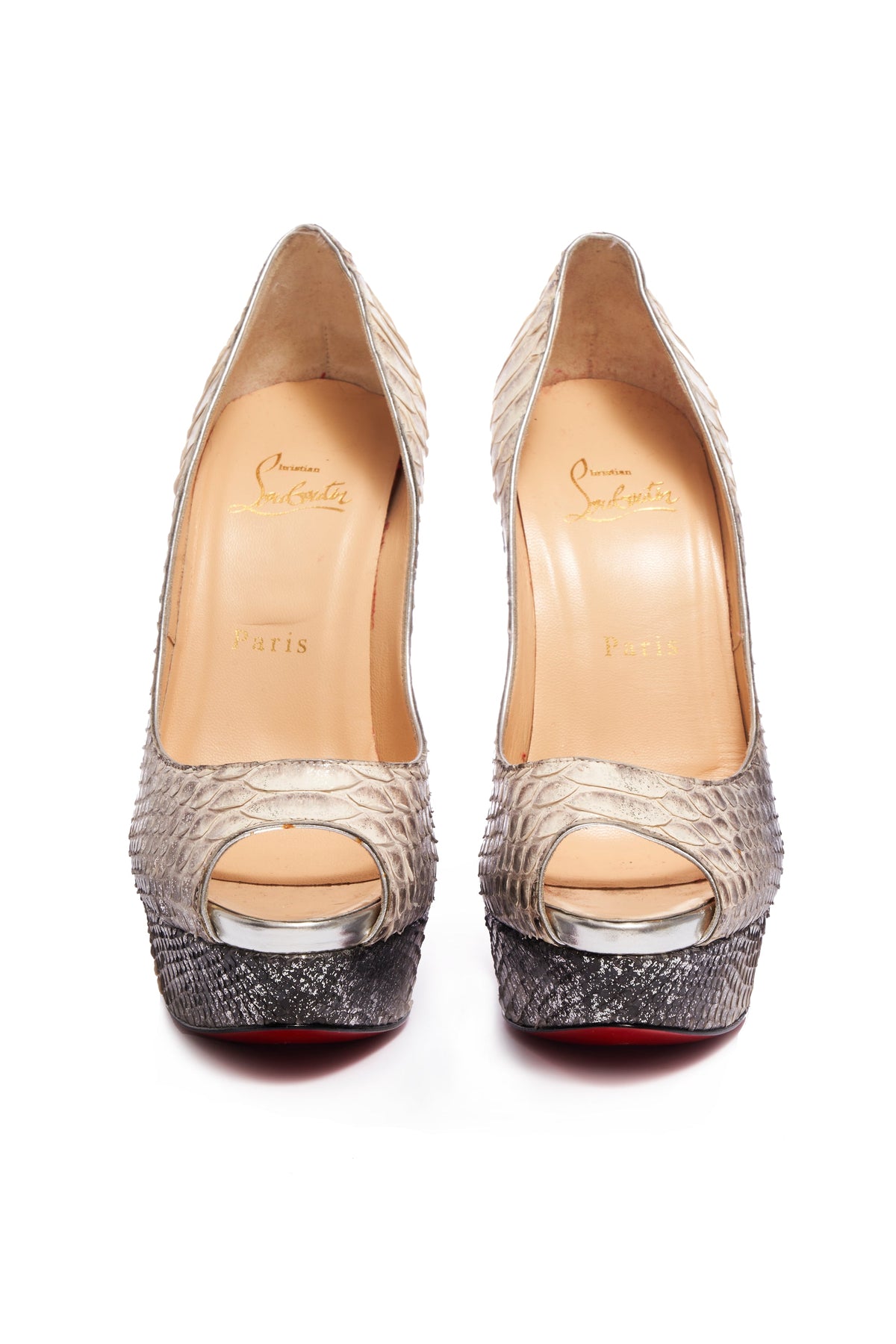 Christian Louboutin Snake Skin Red Bottom Peep Toe