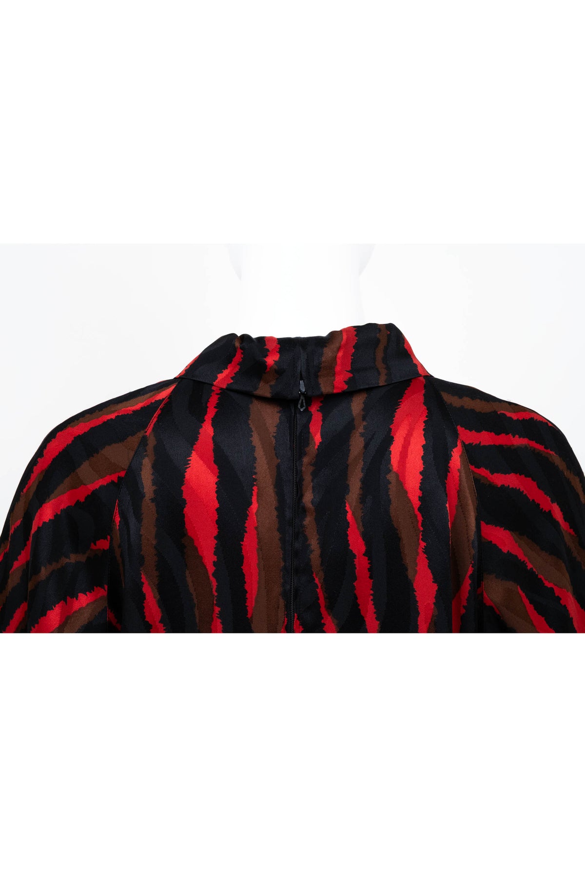Christian Dior Black Red Brown Silk Tie Neck Dolman Sleeve Blouse 1970s Size M