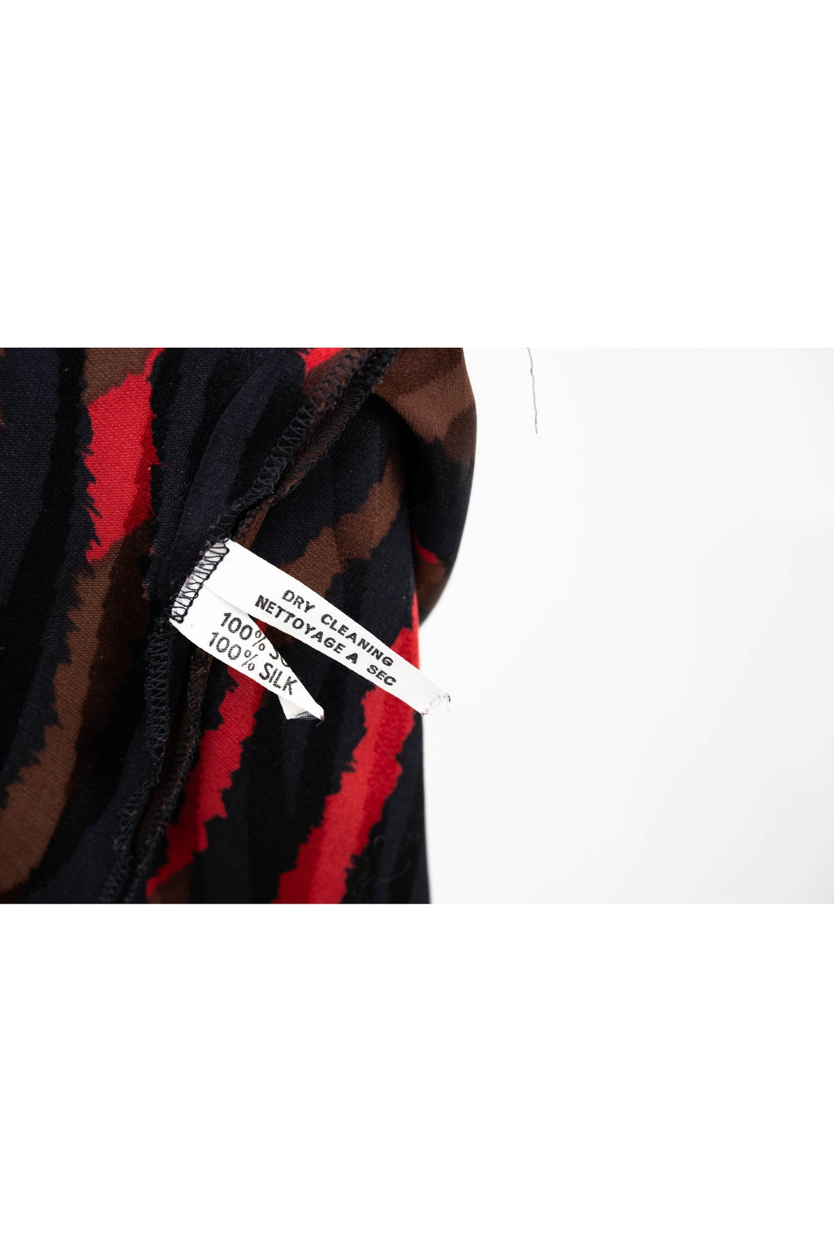 Christian Dior Black Red Brown Silk Tie Neck Dolman Sleeve Blouse 1970s Size M