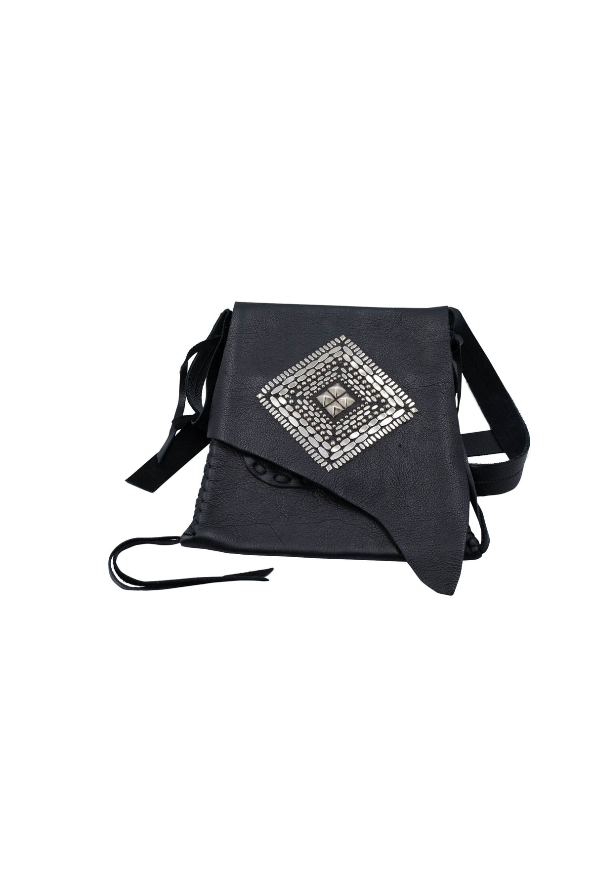 Colleen Cordero Black Leather Studded Shoulder Bag Size Medium