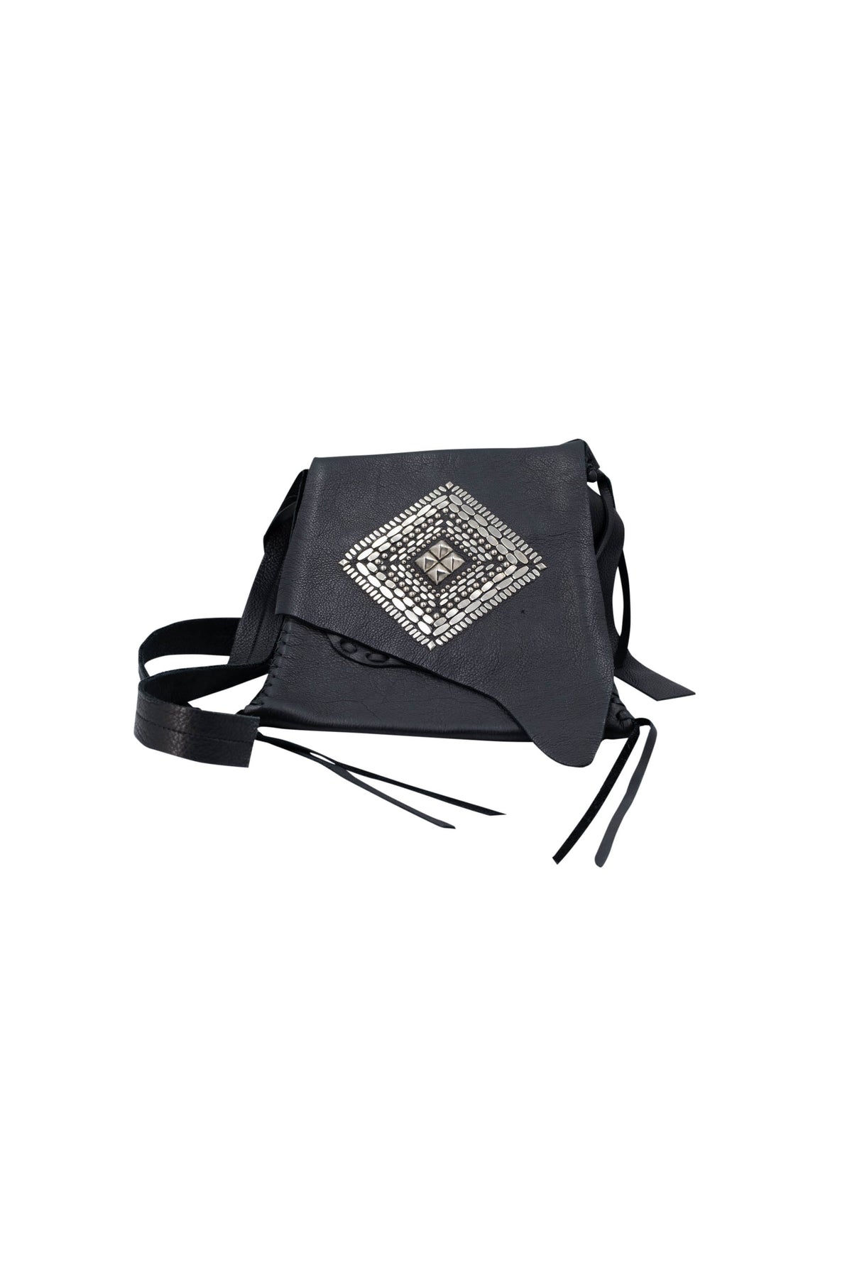 Colleen Cordero Black Leather Studded Shoulder Bag Size Medium