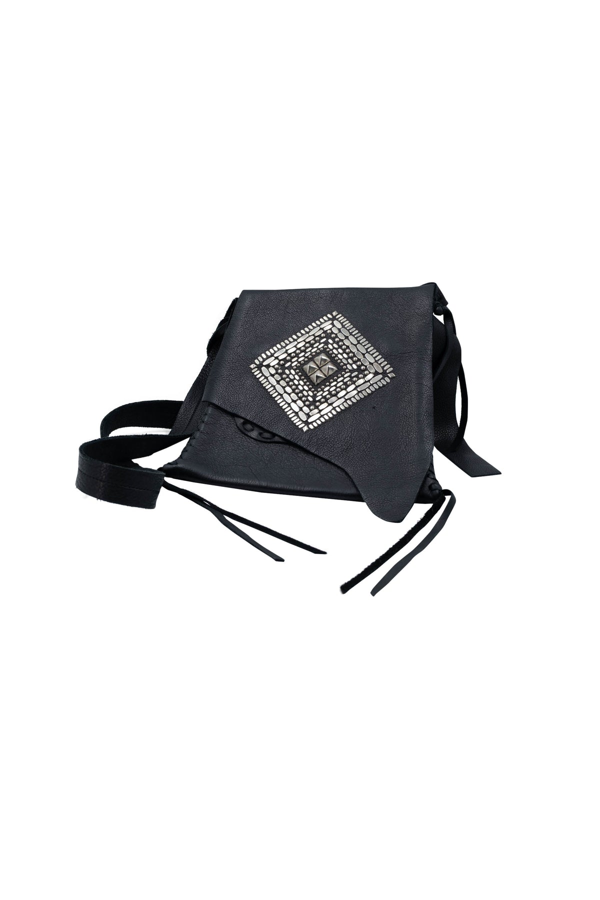 Colleen Cordero Black Leather Studded Shoulder Bag Size Medium