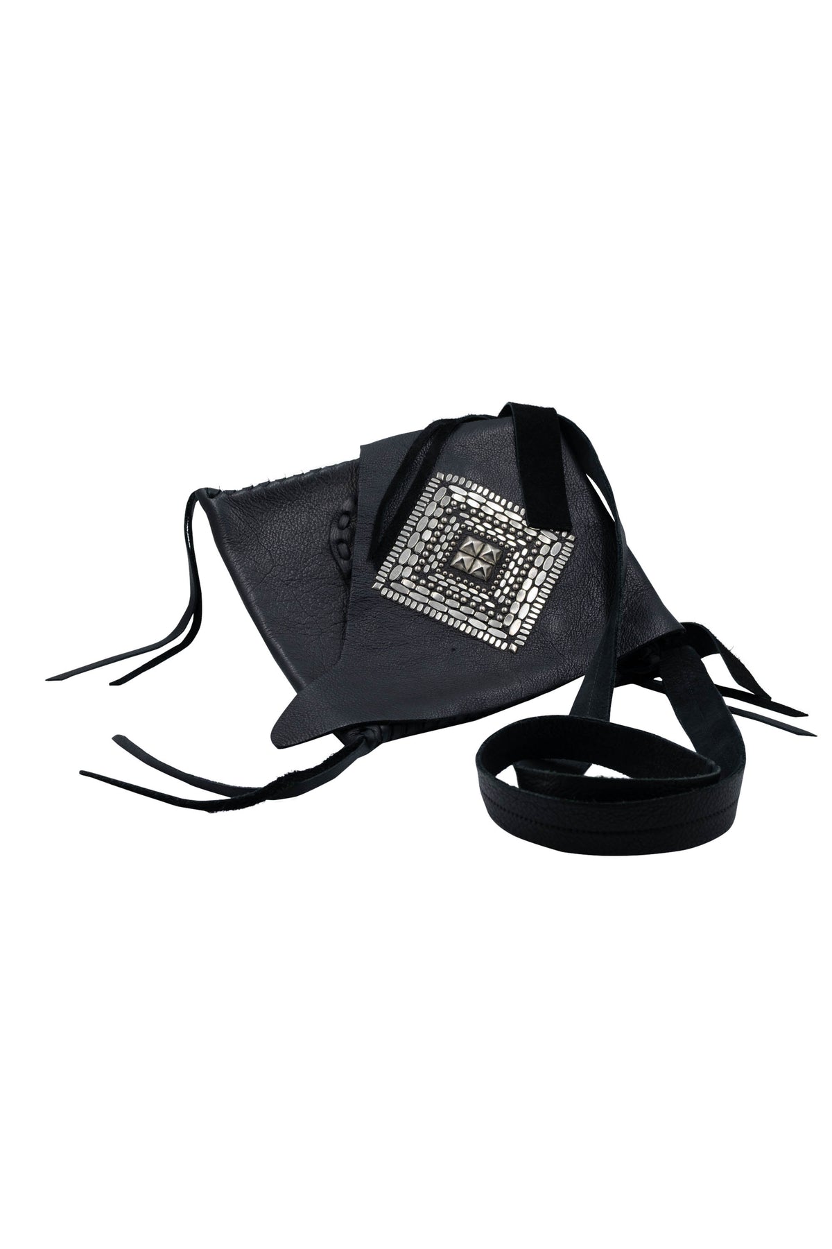 Colleen Cordero Black Leather Studded Shoulder Bag Size Medium