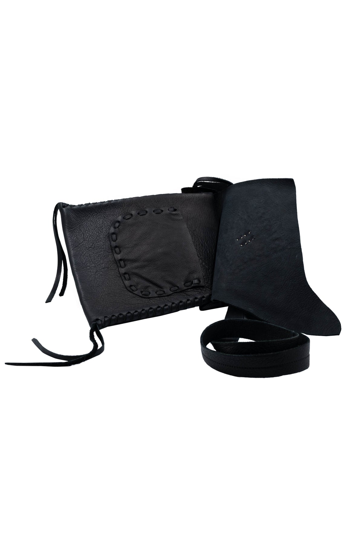 Colleen Cordero Black Leather Studded Shoulder Bag Size Medium